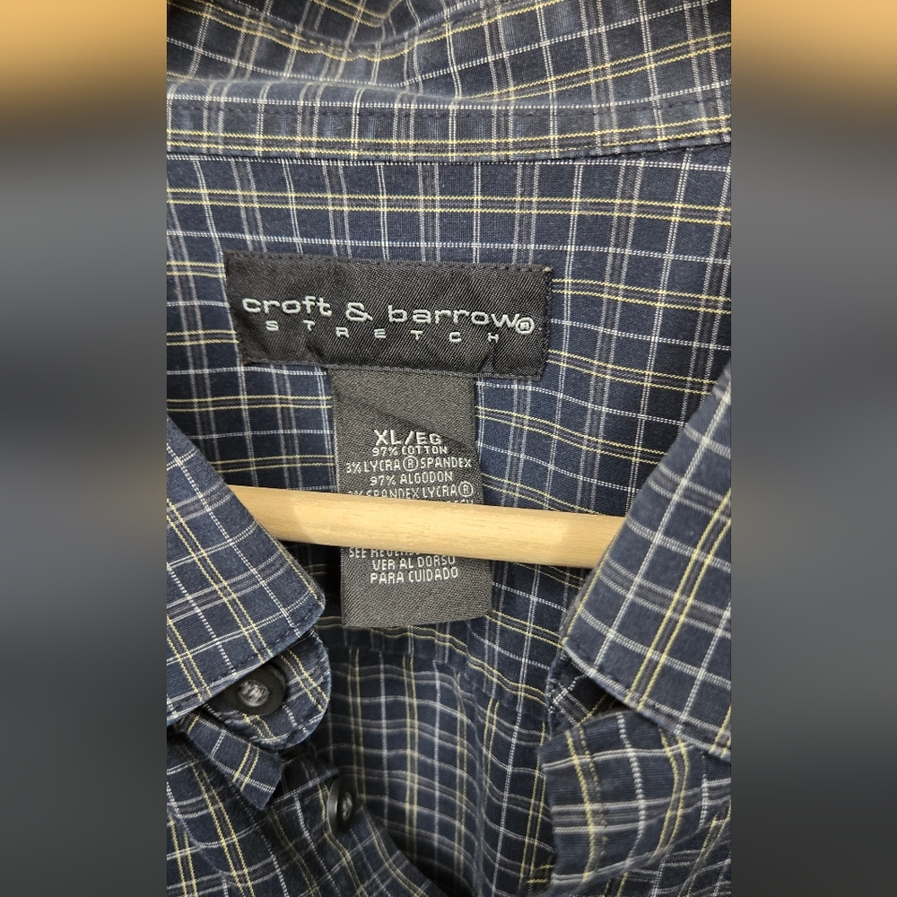 Croft & Barrow Men’s Stretch Button-Down Shirt – Black Plaid, XL - Picture 2 of 4
